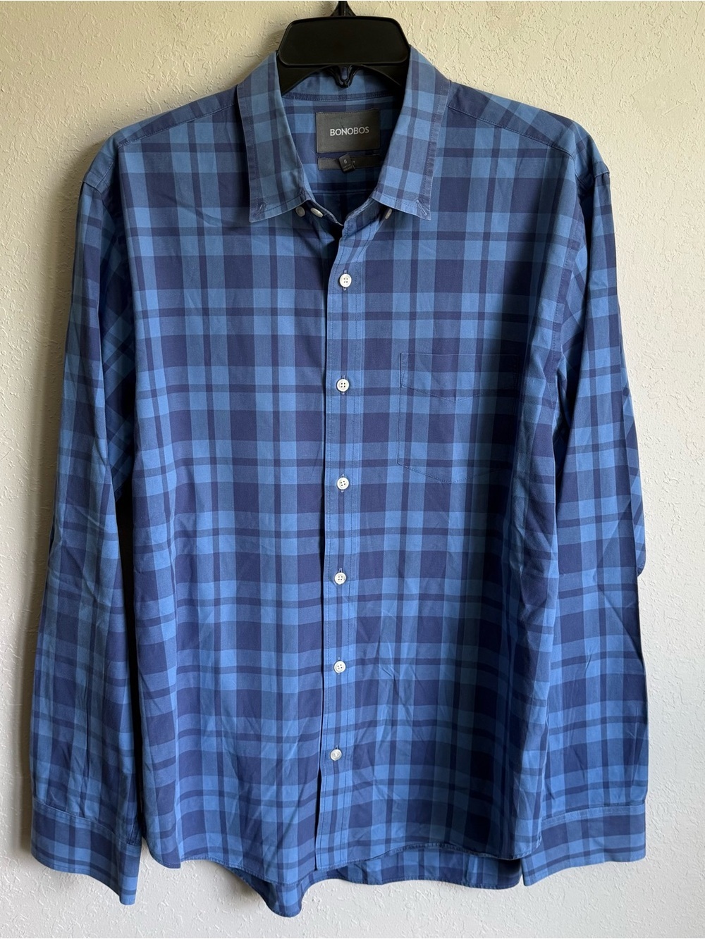Men’s L Blue Bonobos Slim Fit Plaid Casual Church Business Casual Button Up